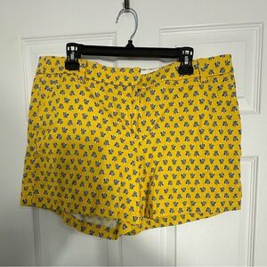 J. Crew Chino Shorts Yellow Blue Block Print Floral Summer Mini Shorts